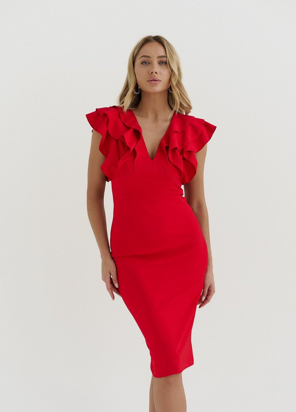 Красное коктейльное, кэжуал платье футляр Gepur однотонное