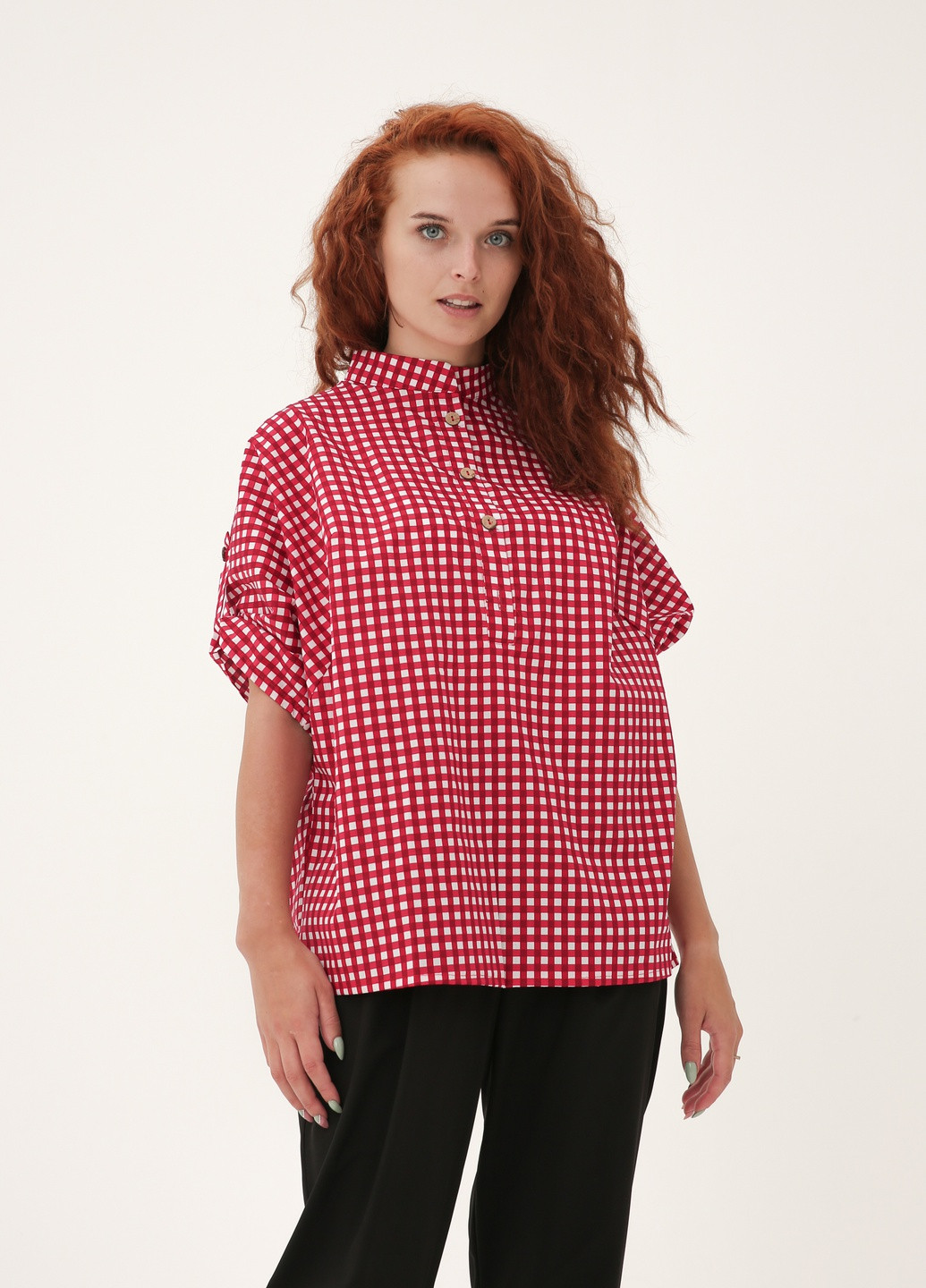 Красная летняя оверсайз блузка из натурального хлопка INNOE Блуза оверсайз