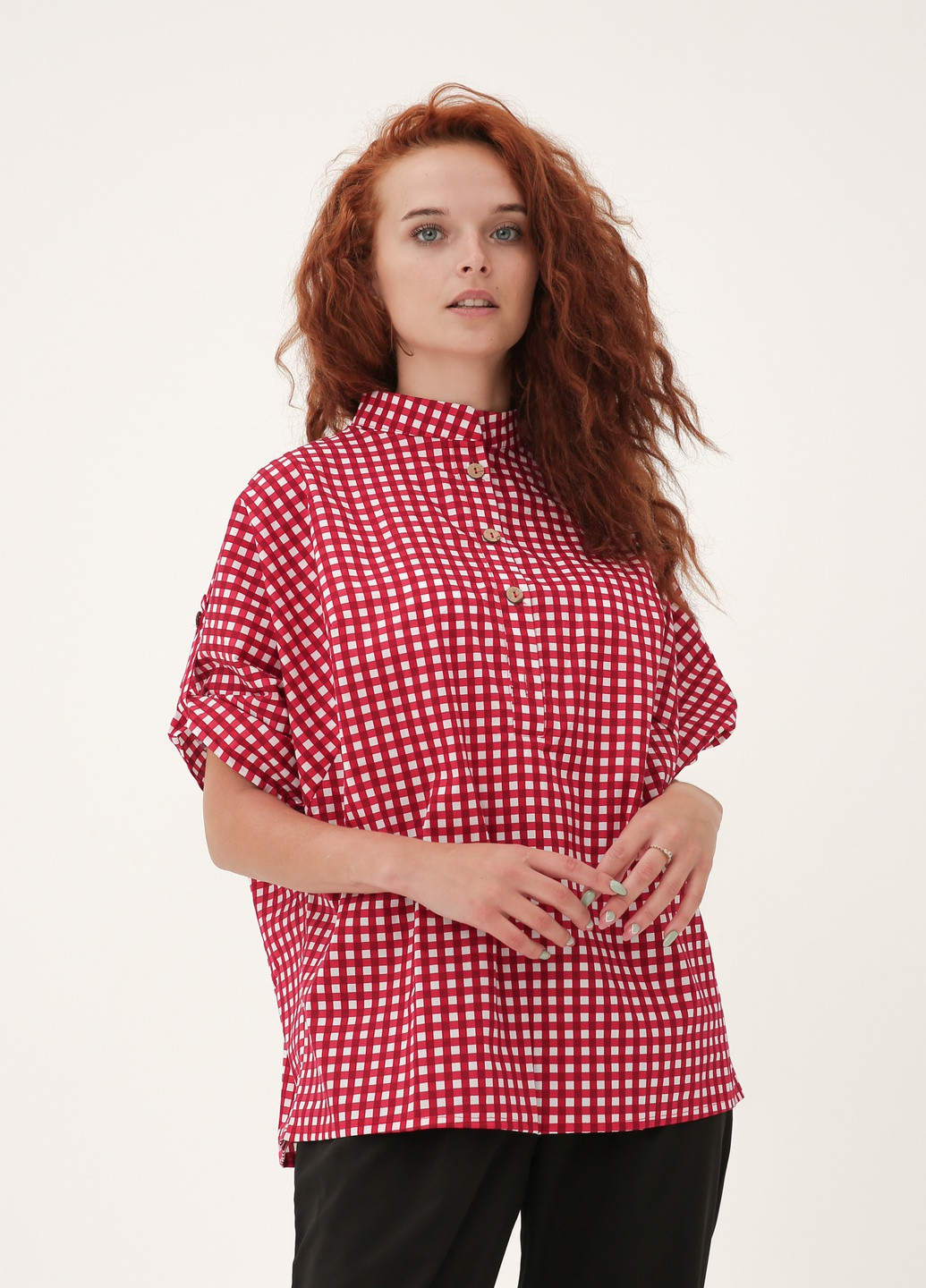 Красная летняя оверсайз блузка из натурального хлопка INNOE Блуза оверсайз