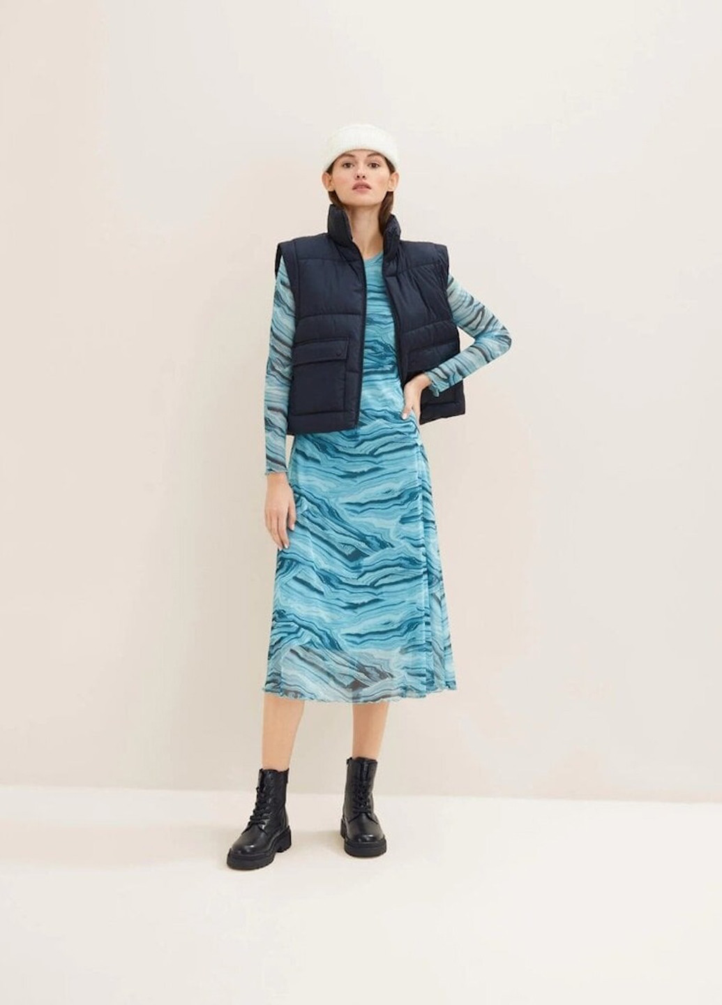 Бірюзова кежуал сукня кльош Tom Tailor з абстрактним візерунком