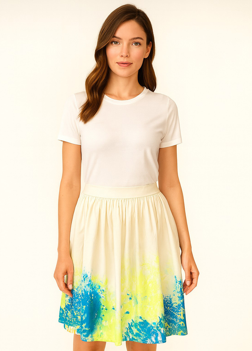 Молочная кэжуал с абстрактным узором юбка Sassofono клешированная