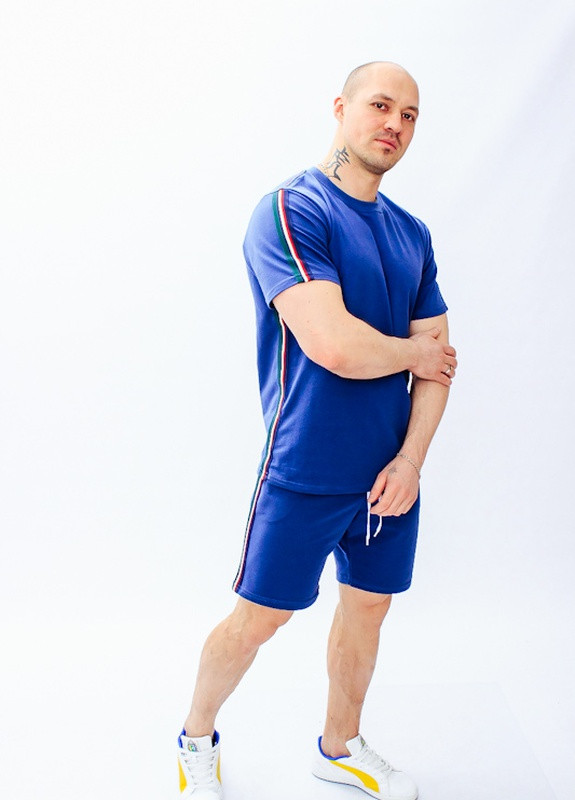 Синий летний комплект мужской (футболка+бриджи) (p-6029) Носи своє