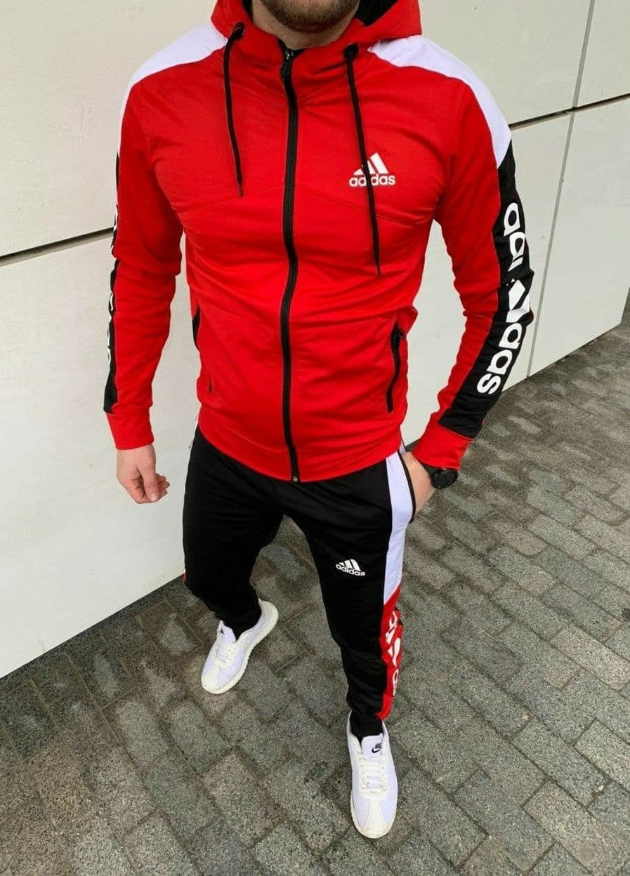 Красный демисезонный мужской костюм adidas копия No Brand
