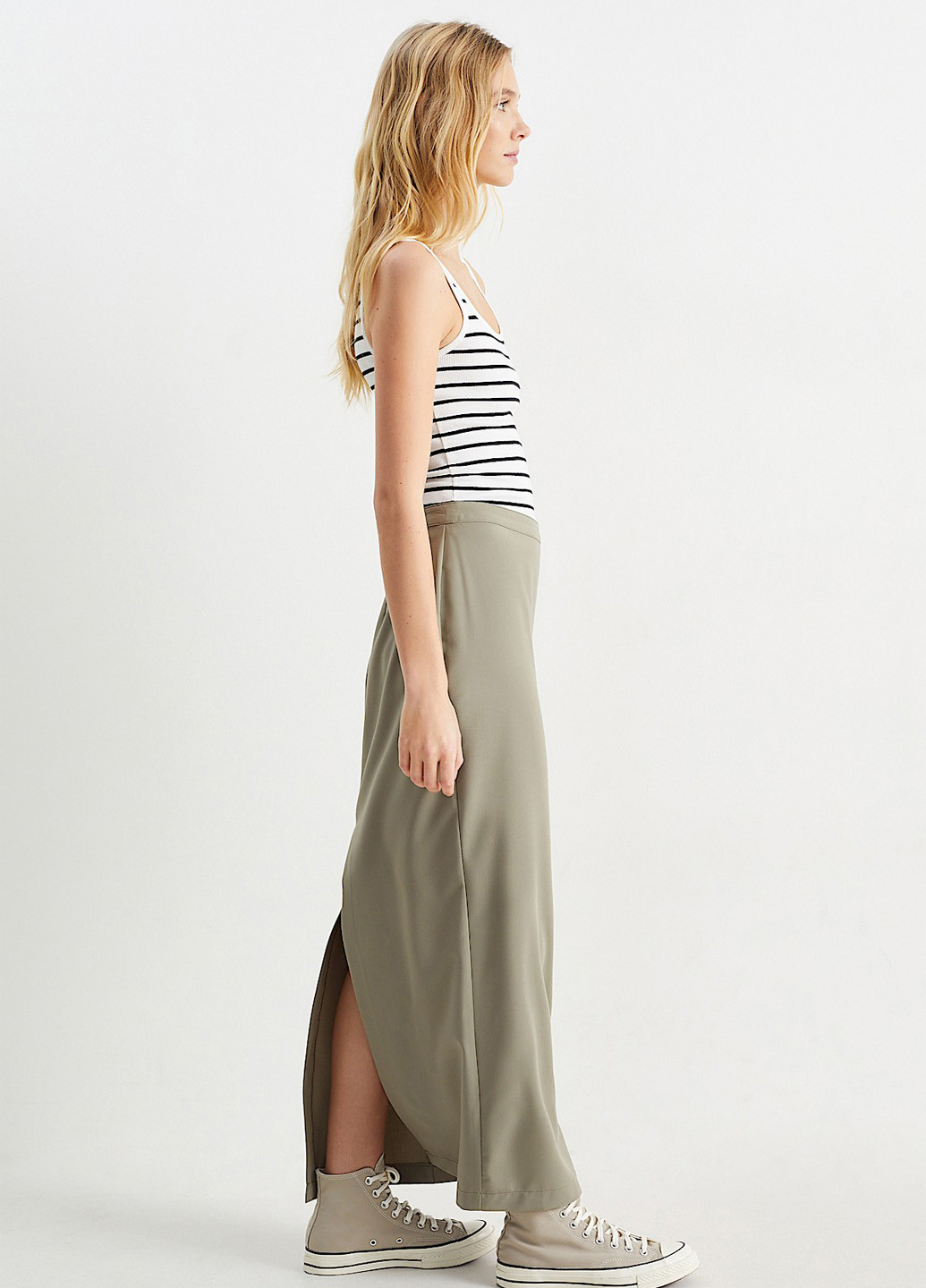 Оливковая (хаки) кэжуал однотонная юбка C&A карандаш