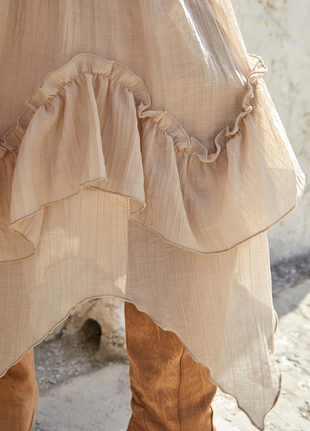 Песочная кэжуал однотонная юбка SHEIN клешированная-солнце