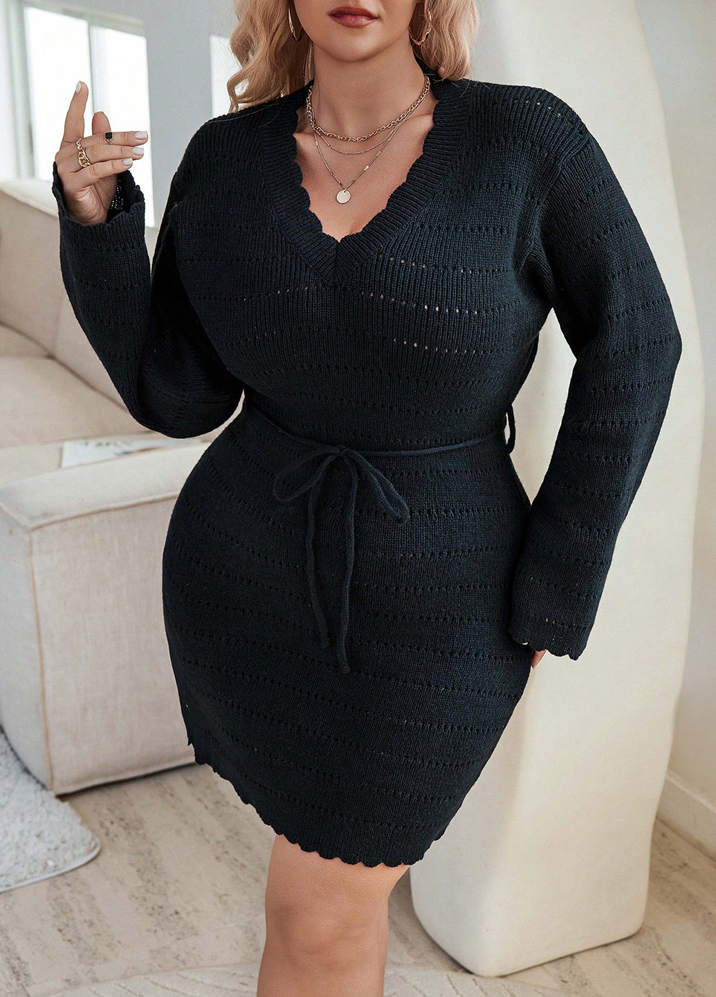 Черное кэжуал платье платье-свитер SHEIN однотонное