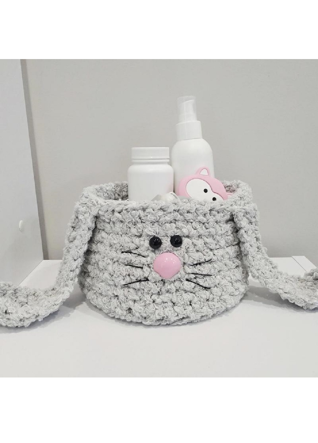 В'язаний кошик органайзер Кролик для дрібниць косметики прикрас ручної роботи 15х12 см (23563-Нов) Francesco Marconi (251847646)