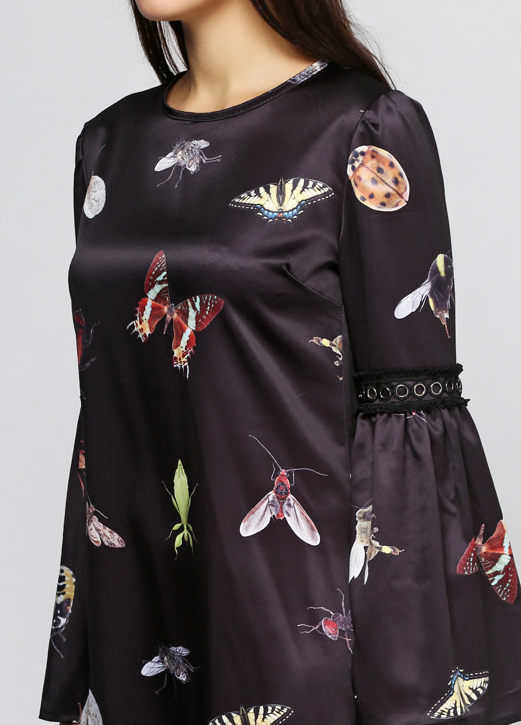 Черное кэжуал платье с длинным рукавом New Collection с рисунком