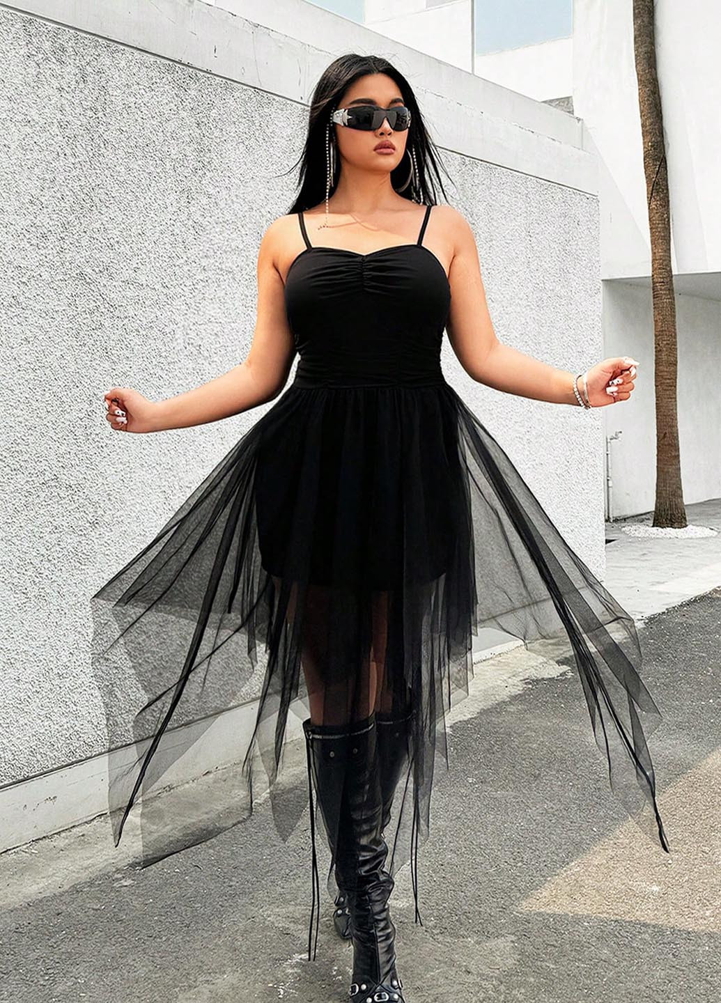 Чорна коктейльна, вечірня, кежуал сукня пачка, з пишною спідницею SHEIN однотонна