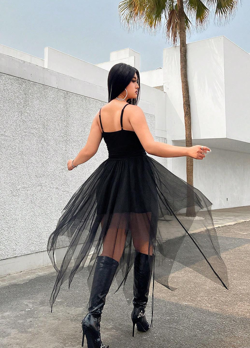 Чорна коктейльна, вечірня, кежуал сукня пачка, з пишною спідницею SHEIN однотонна