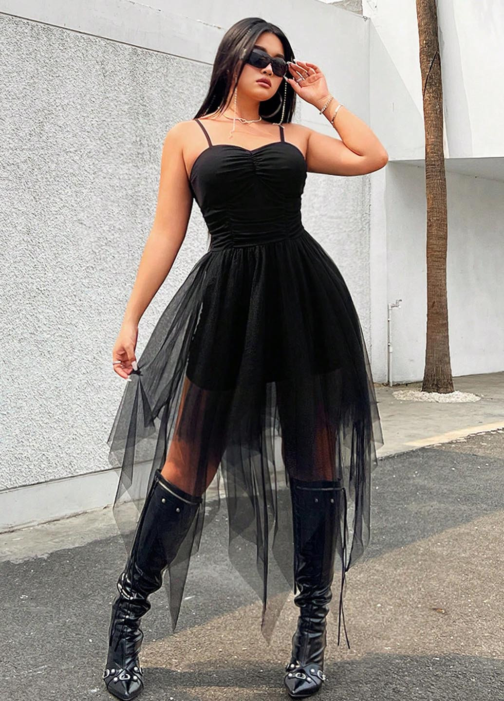 Чорна коктейльна, вечірня, кежуал сукня пачка, з пишною спідницею SHEIN однотонна