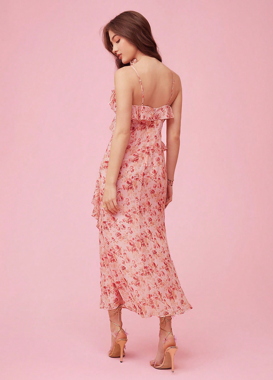 Розовое коктейльное, праздничный, кэжуал платье годе, с открытыми плечами, с открытой спиной SHEIN с цветочным принтом