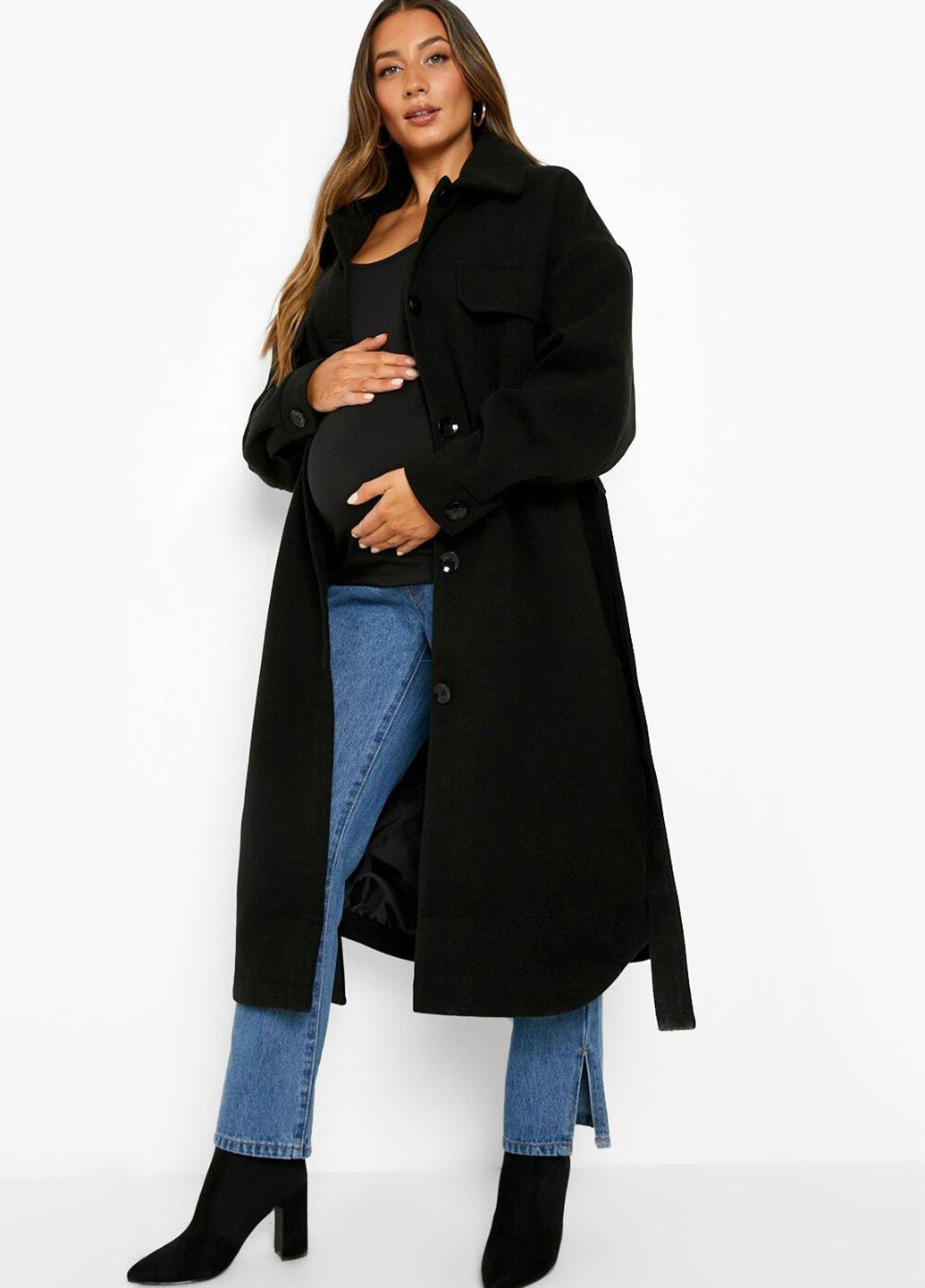 Чорне демісезонне Пальто для вагітних однобортне Boohoo