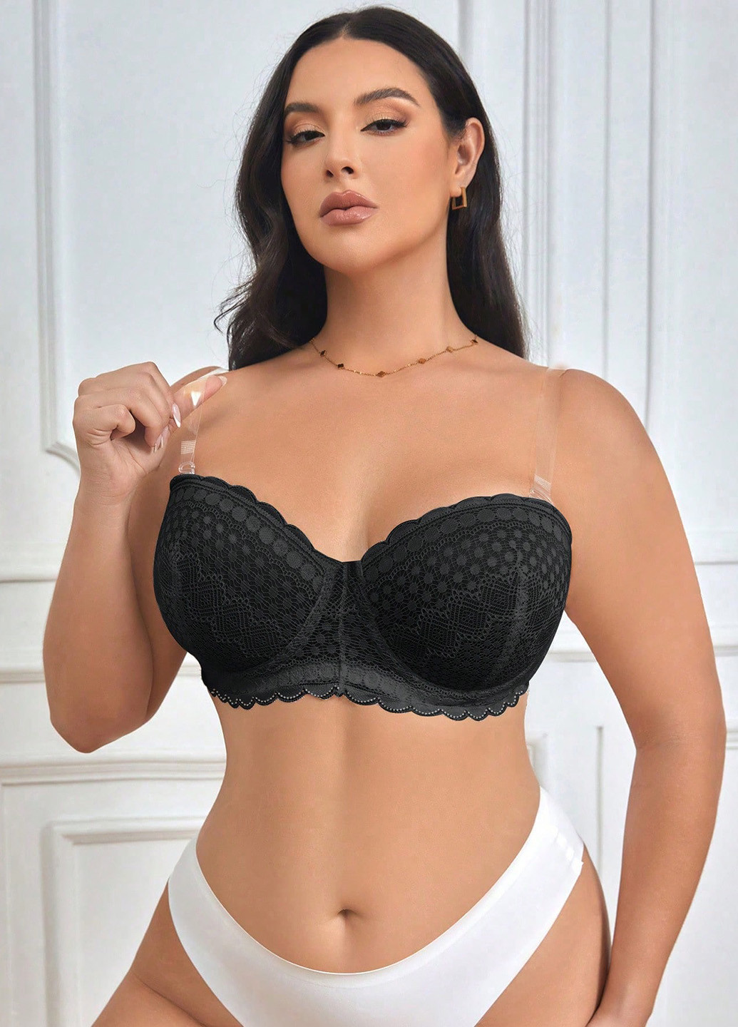 Чёрный балконет бюстгальтер (3 шт.) SHEIN с косточками полиамид