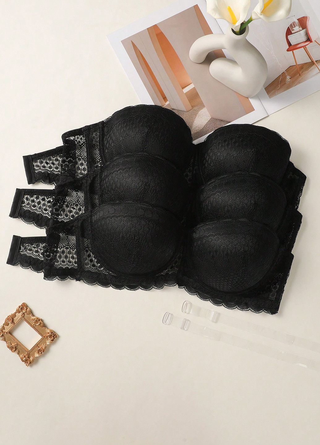 Чёрный балконет бюстгальтер (3 шт.) SHEIN с косточками полиамид