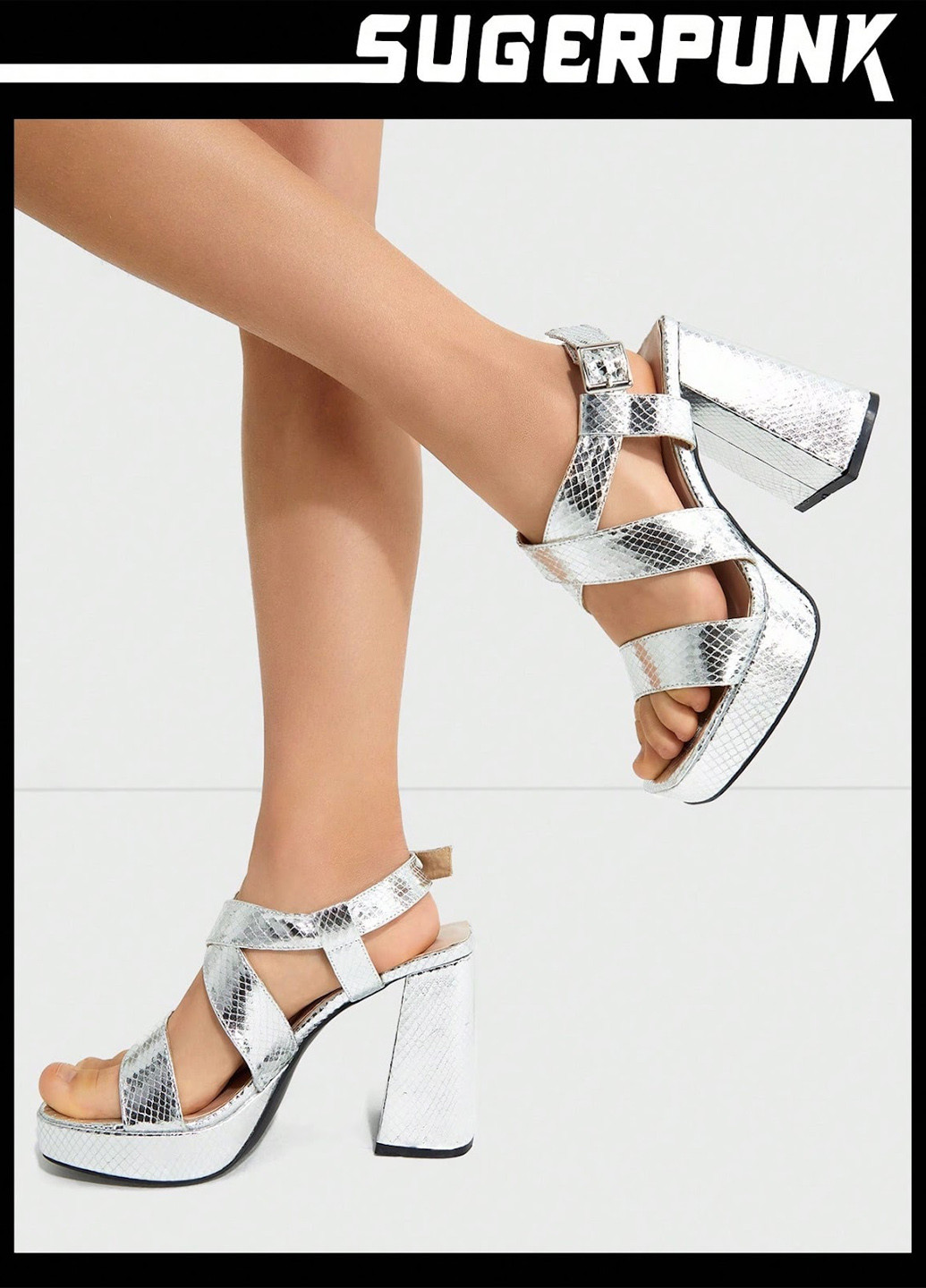 Серебряные босоножки SHEIN с ремешком