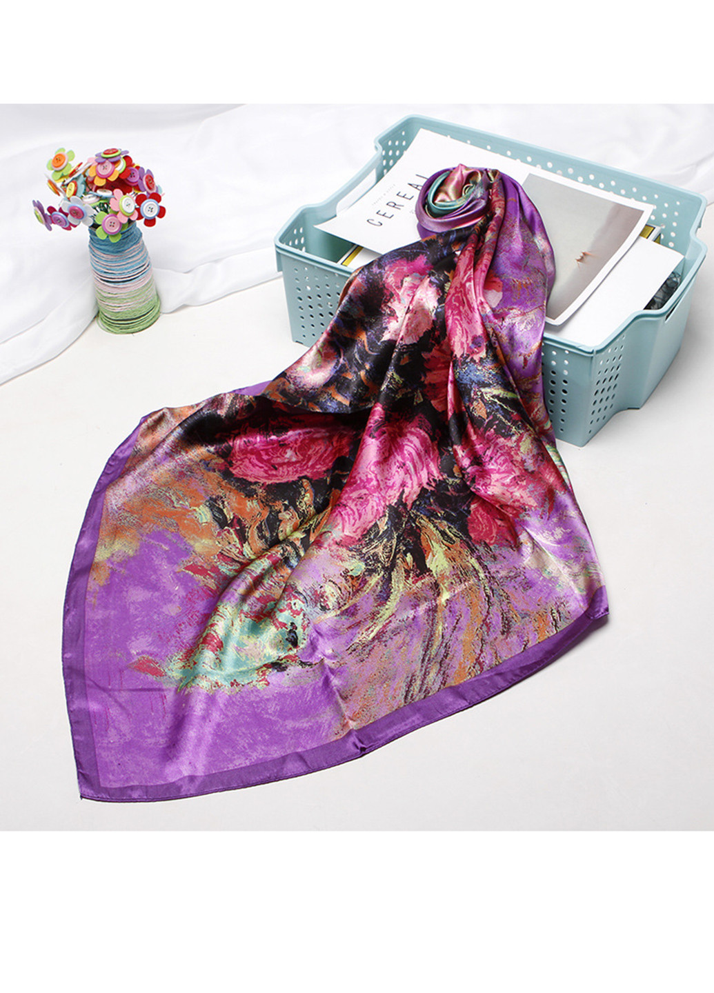 Живописный атласный платок, 90*90см Mulberry цветочный фиолетовый кэжуал атлас