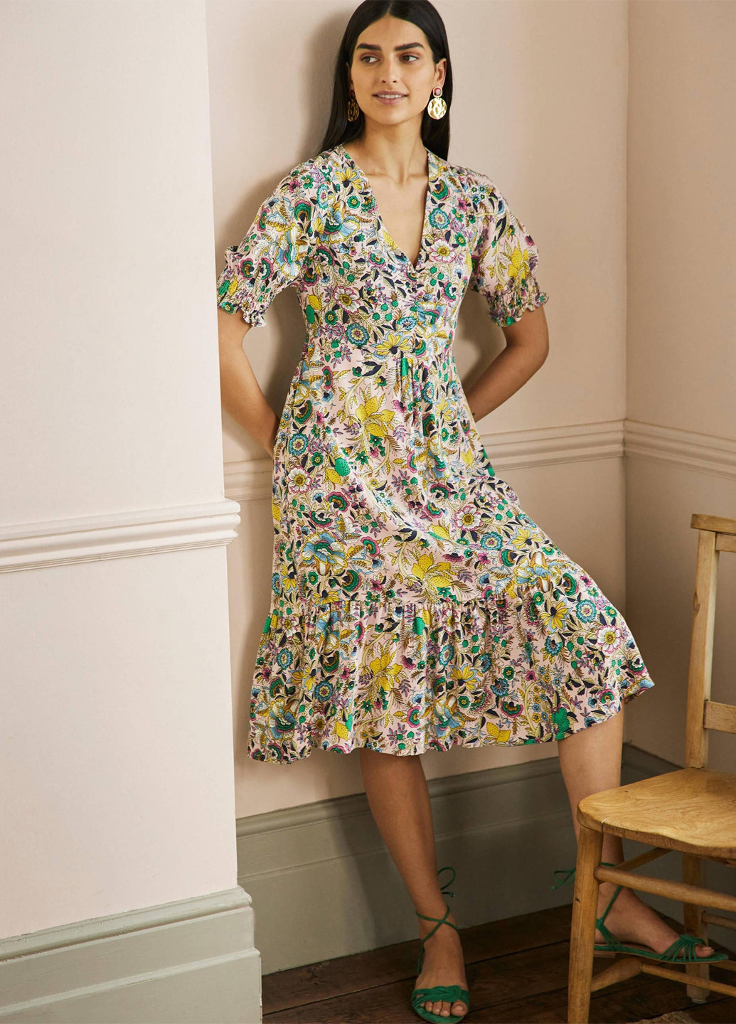 Комбинированное кэжуал платье а-силуэт Boden с цветочным принтом