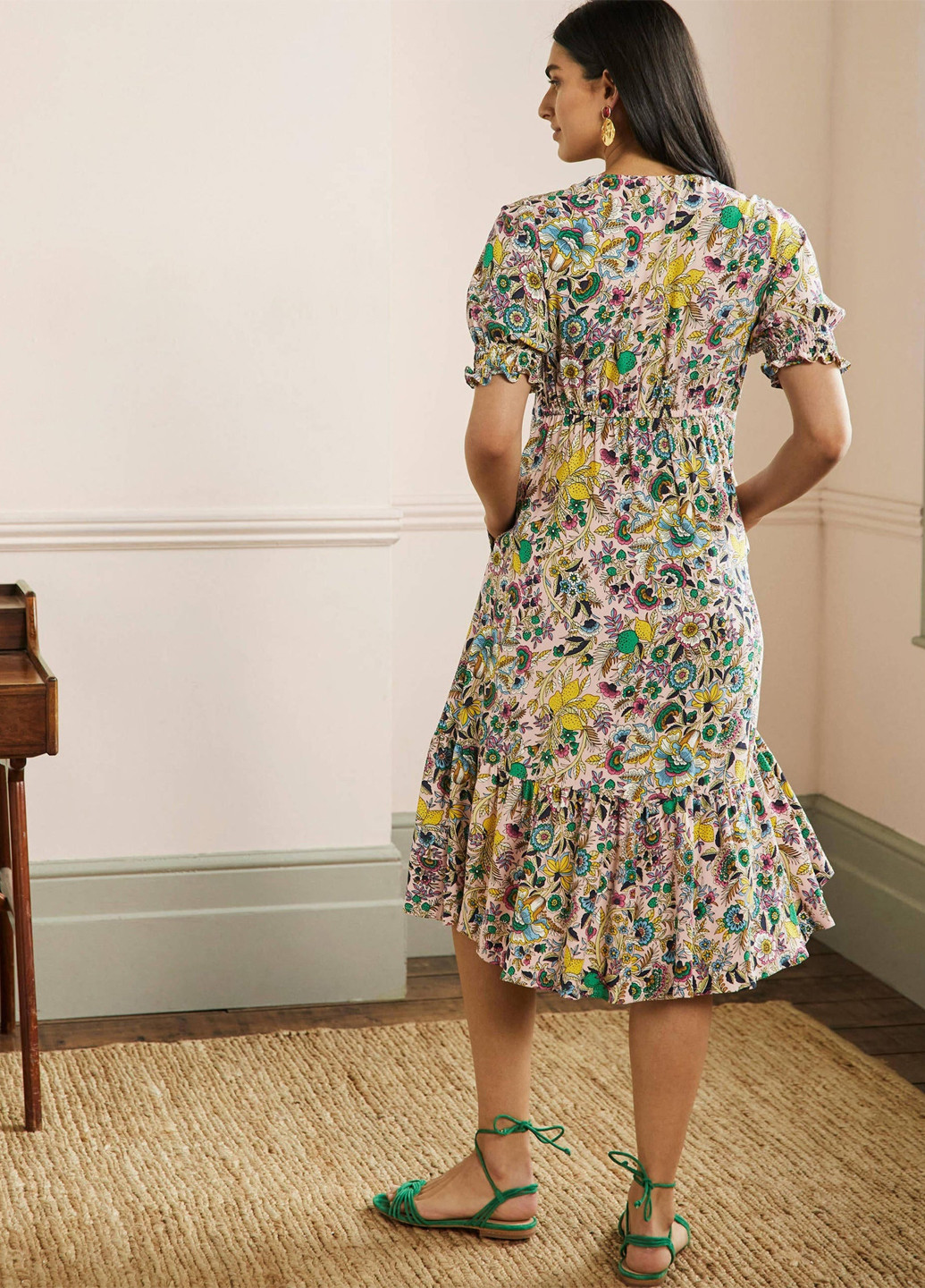 Комбинированное кэжуал платье а-силуэт Boden с цветочным принтом