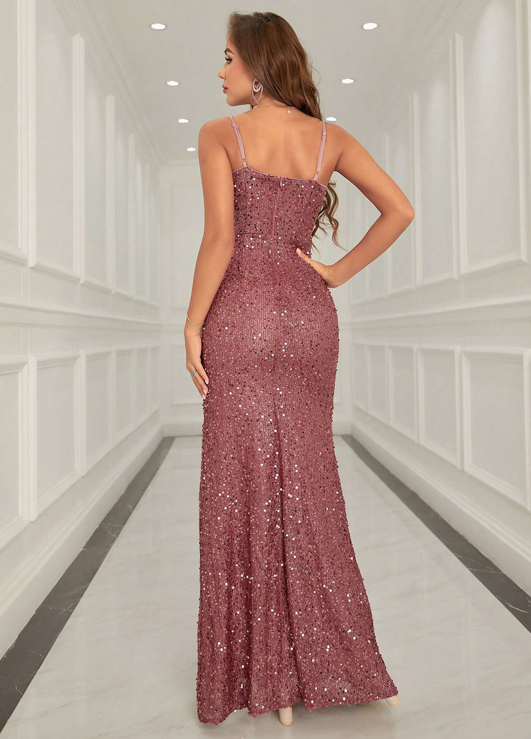 Розовое вечернее платье силуэтная SHEIN однотонное