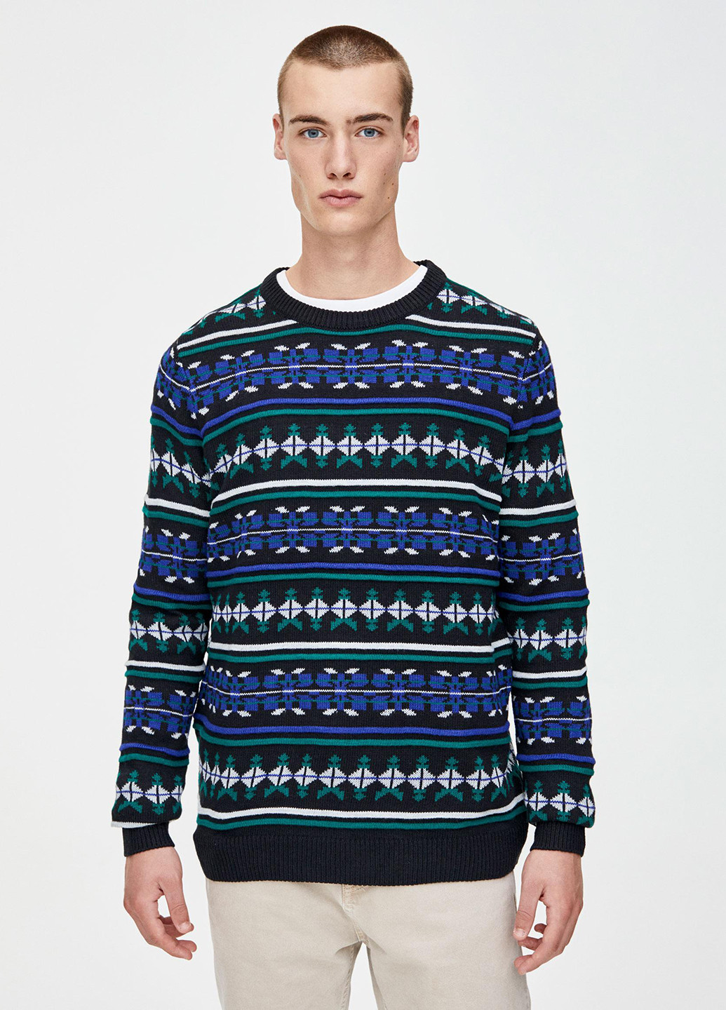 Черный джемпер,чорний-синій-зелений в кольорові візерунки, Pull & Bear