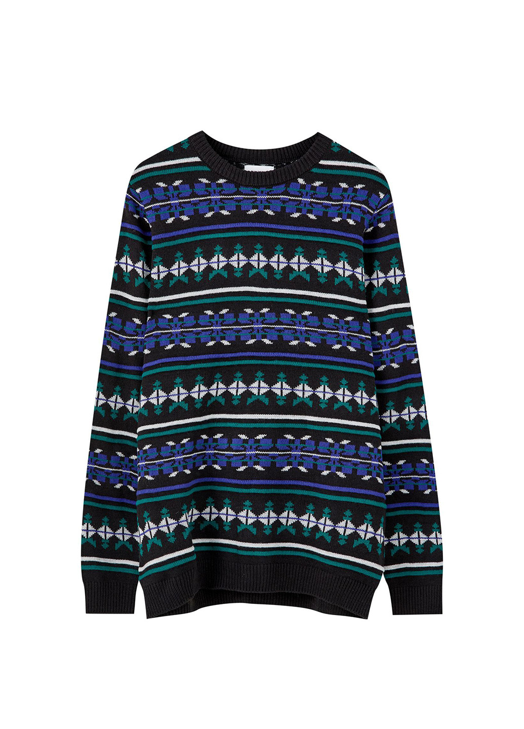 Черный джемпер,чорний-синій-зелений в кольорові візерунки, Pull & Bear