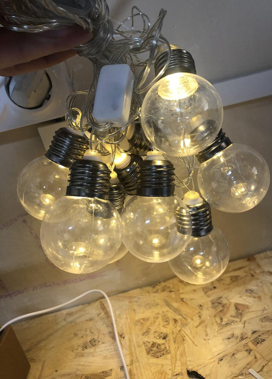 Гирлянда ретро лампочки 12 5м белый теплый светодиодная лофт лампы эдисона (желтый) прозрачный провод Led (251371743)