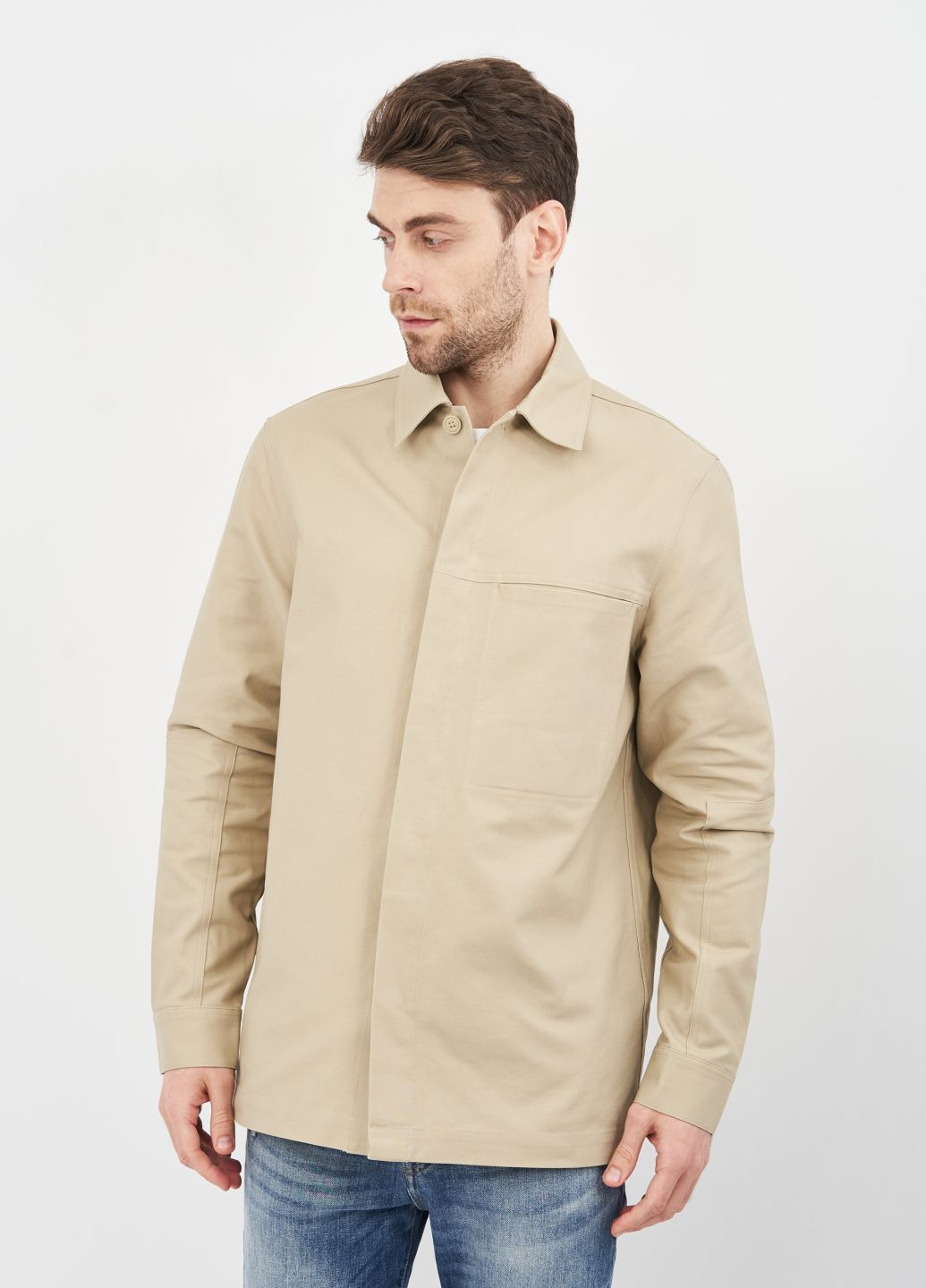Пиджак H&M однотонный светло-бежевый кэжуал хлопок