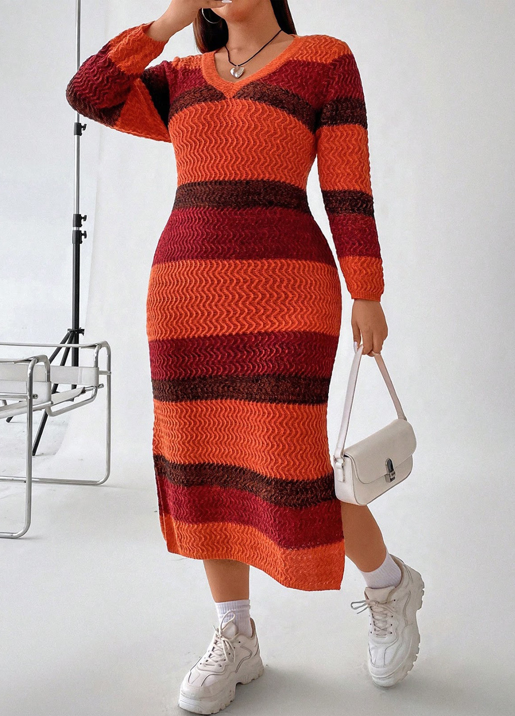 Комбинированное кэжуал платье платье-свитер SHEIN в полоску