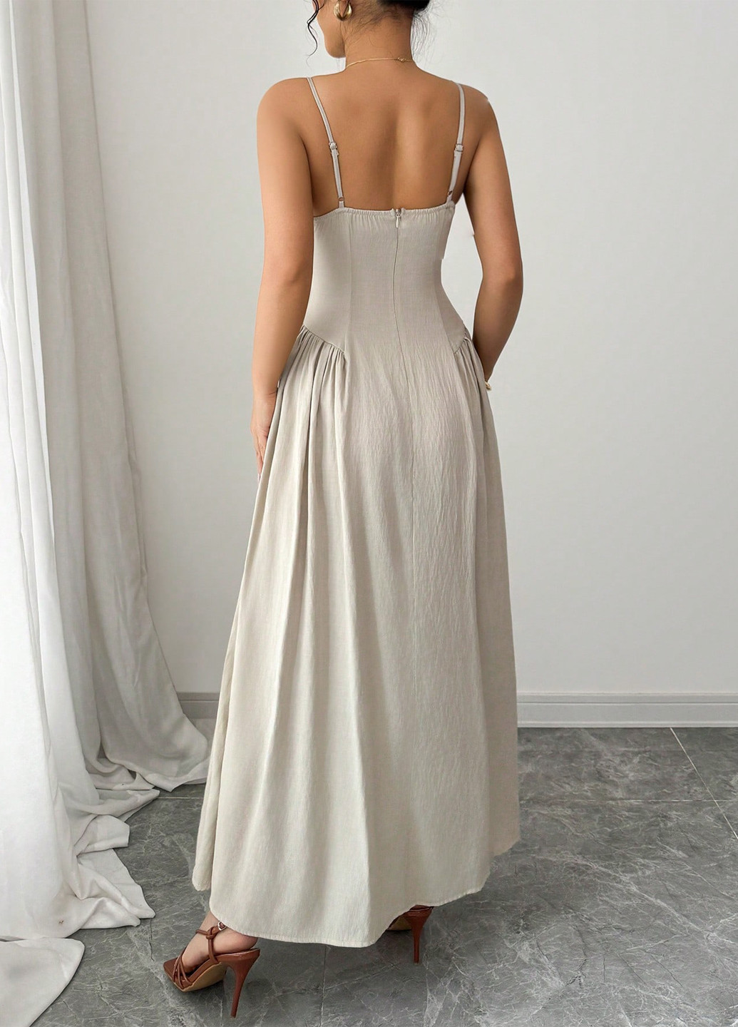 Кремовое кэжуал платье а-силуэт SHEIN однотонное