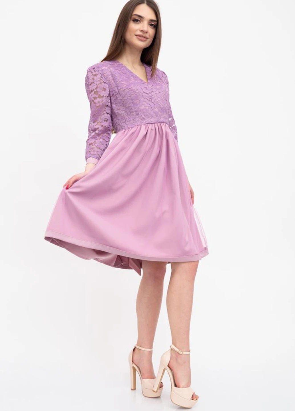 Сиреневое кэжуал платье клеш Ager однотонное
