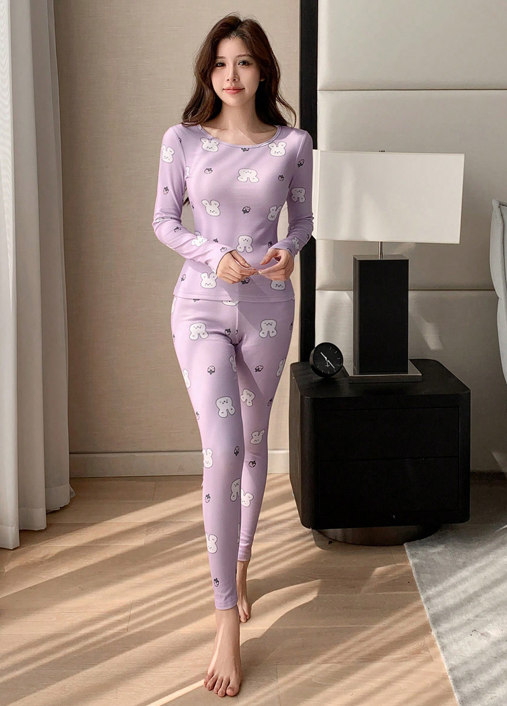 Світло-лілова всесезон піжами (лонгслів, штани) лонгслів + брюки SHEIN