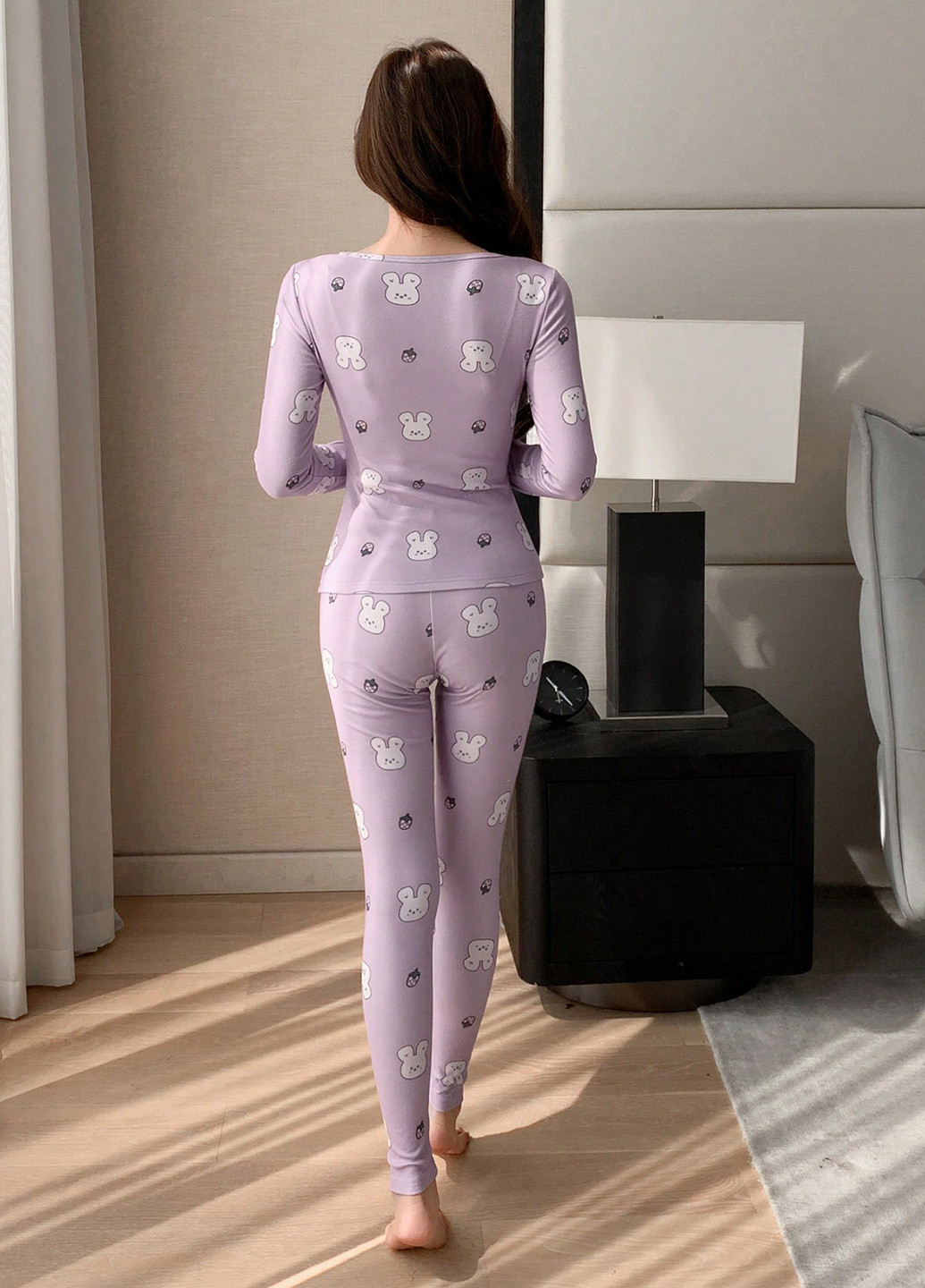 Світло-лілова всесезон піжами (лонгслів, штани) лонгслів + брюки SHEIN