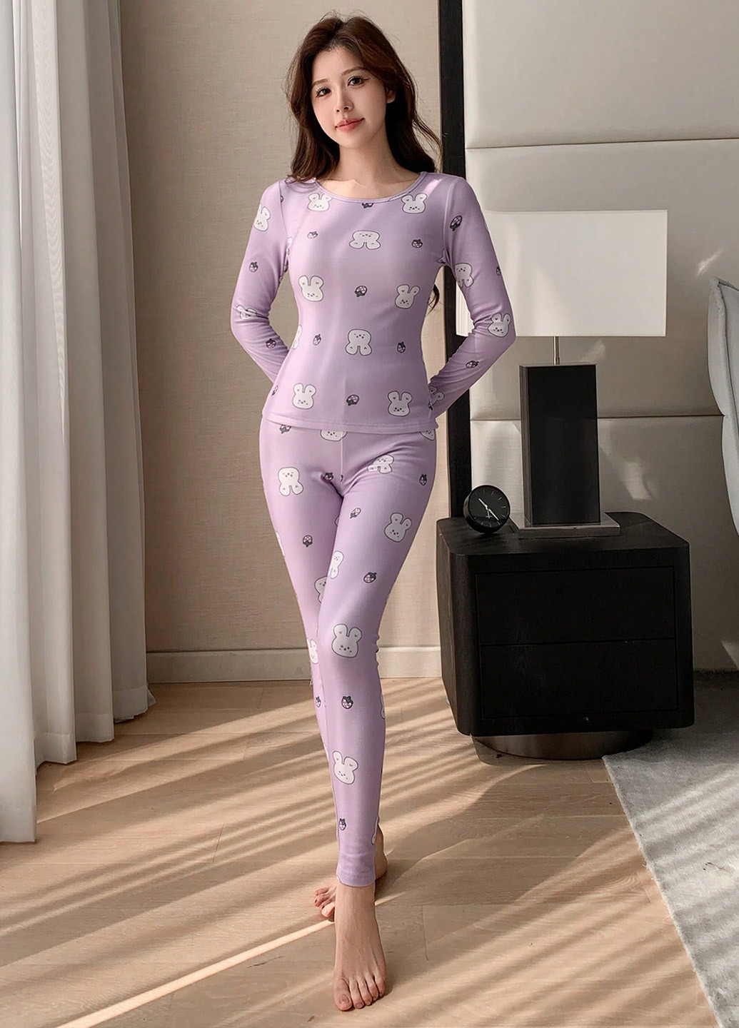 Світло-лілова всесезон піжами (лонгслів, штани) лонгслів + брюки SHEIN