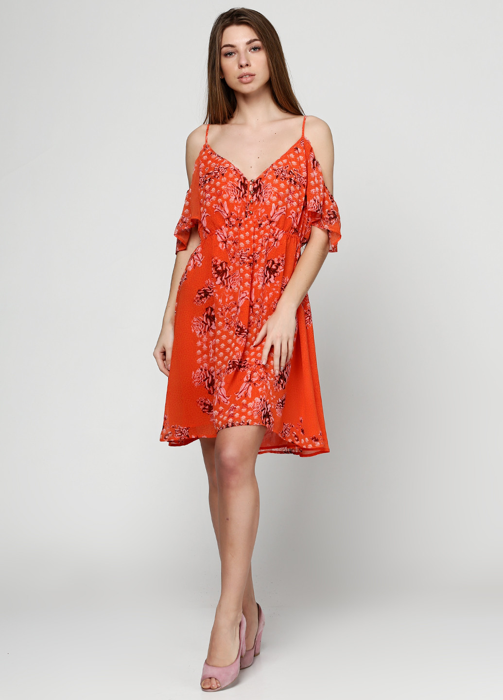 Оранжево-красное кэжуал платье Juicy Couture с рисунком