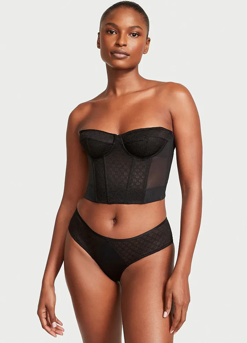 Чорний демісезонний комплект (корсет, трусики) Victoria's Secret