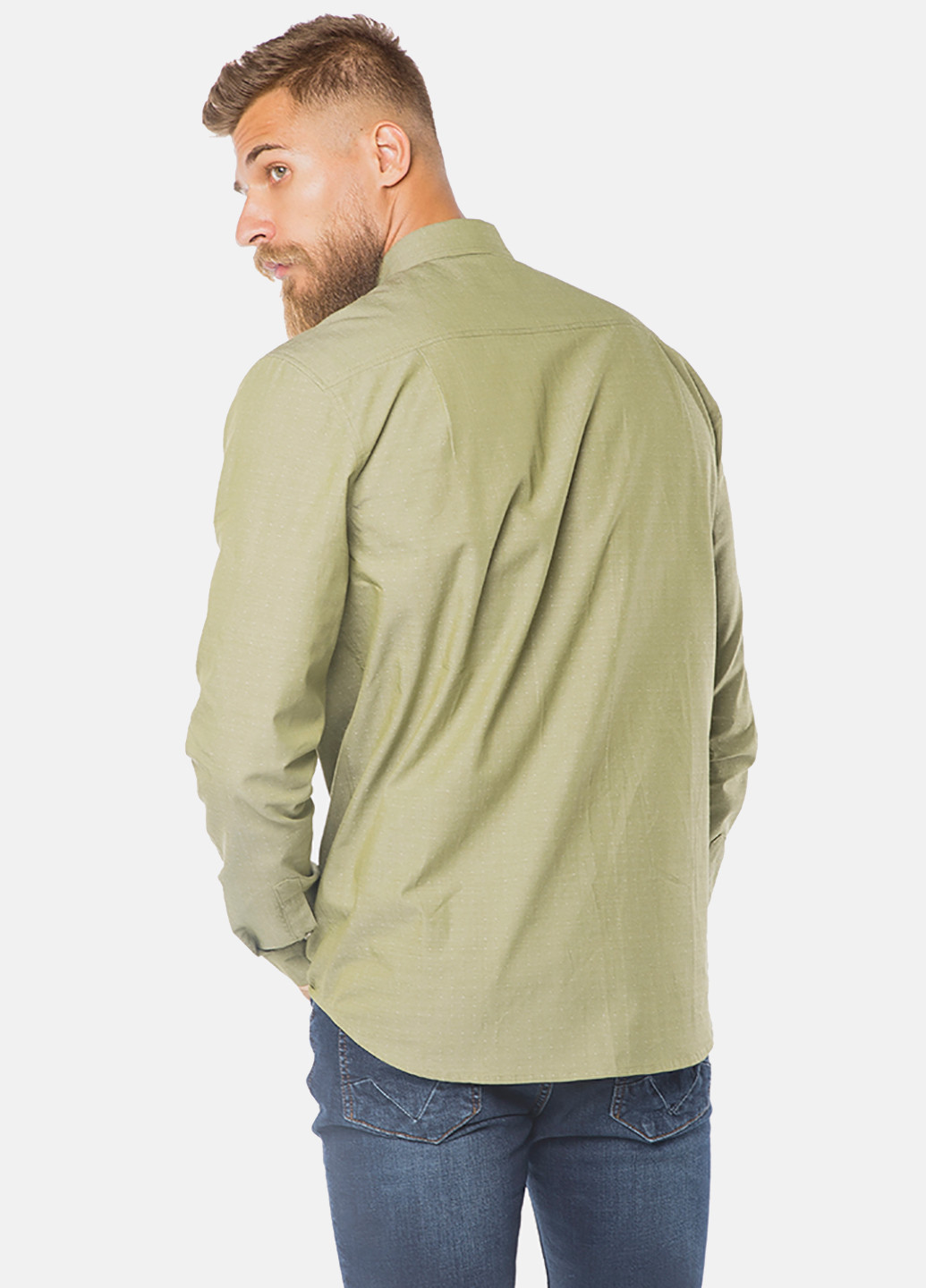 Бледно-зеленая кэжуал рубашка однотонная MR 520 с длинным рукавом