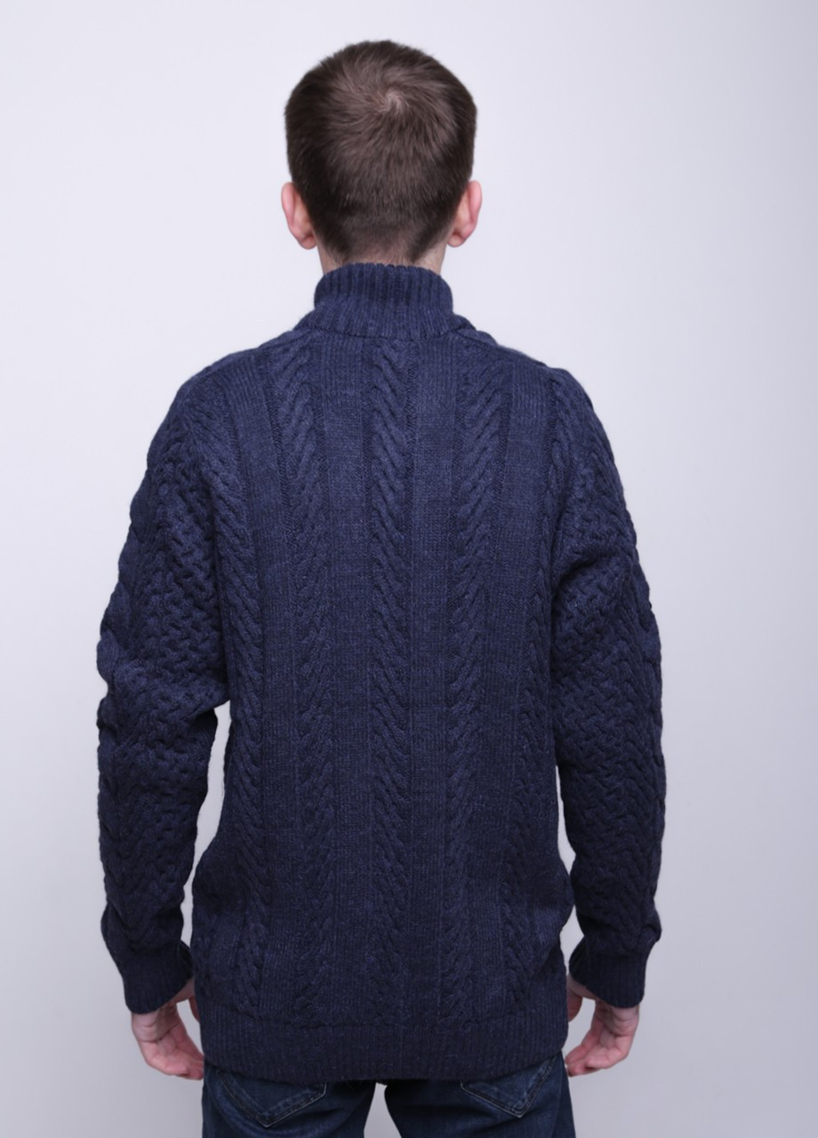 Темно-синій зимовий светр чоловічий на блискавці темно-синій теплий в'язаний Pulltonic Прямая