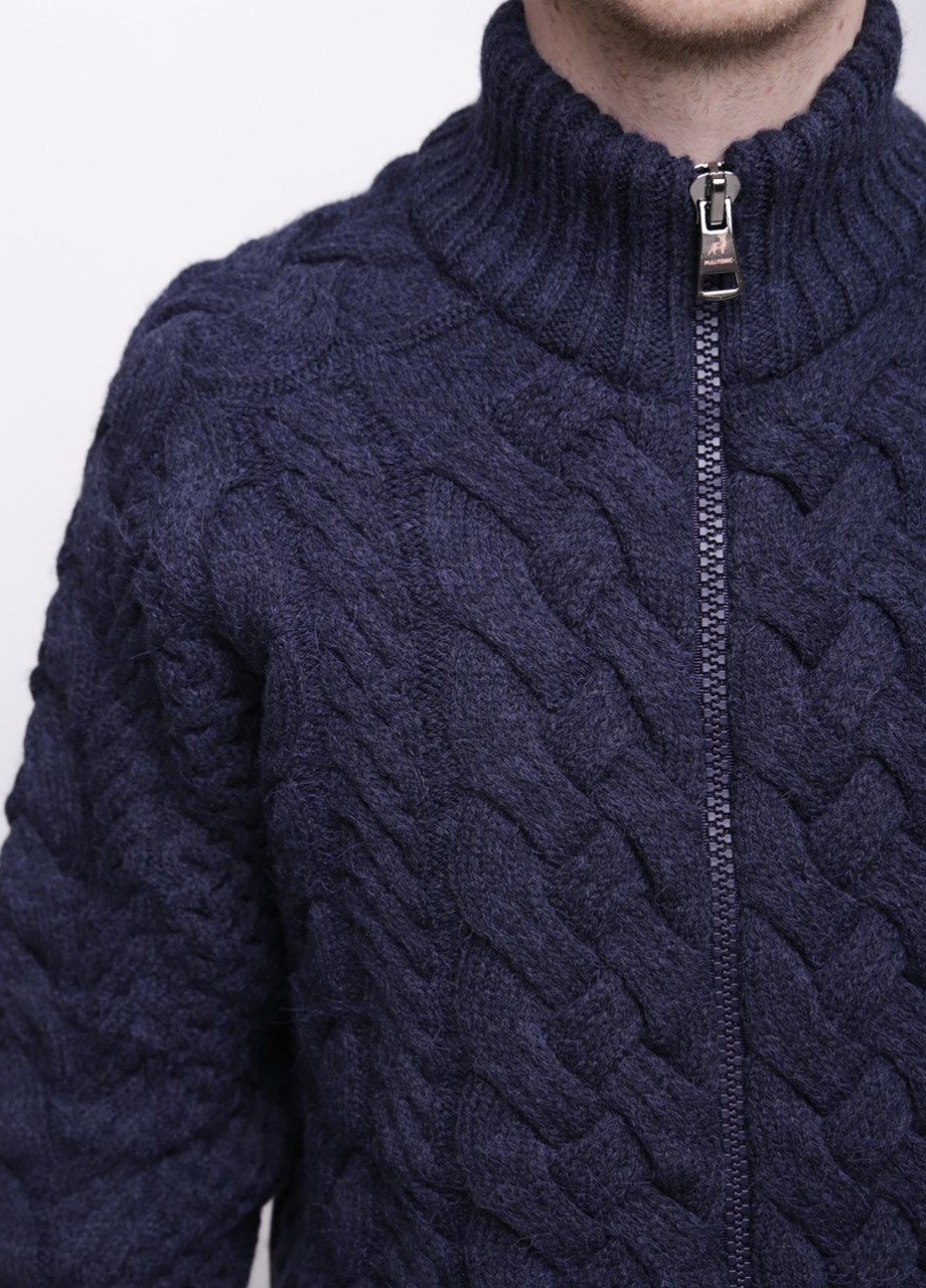Темно-синій зимовий светр чоловічий на блискавці темно-синій теплий в'язаний Pulltonic Прямая