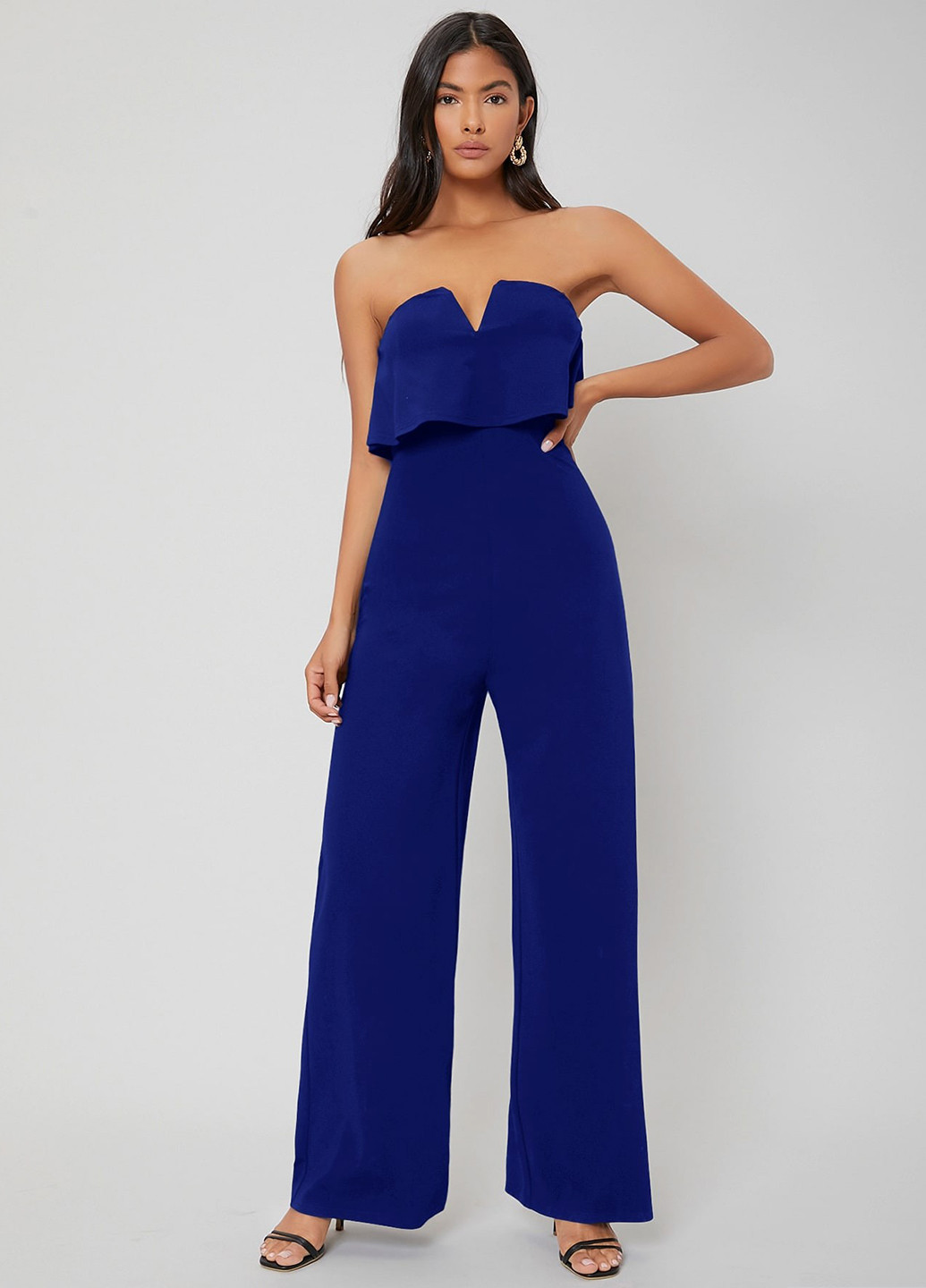 Комбінезон SHEIN комбінезон-брюки однотонний темно-синій вечірній віскоза