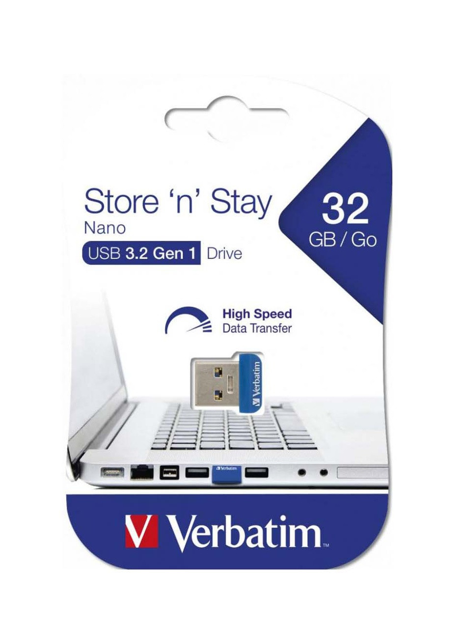 USB флеш накопитель (98710) Verbatim 32gb store 'n' stay nano blue usb 3.0 (232750186)