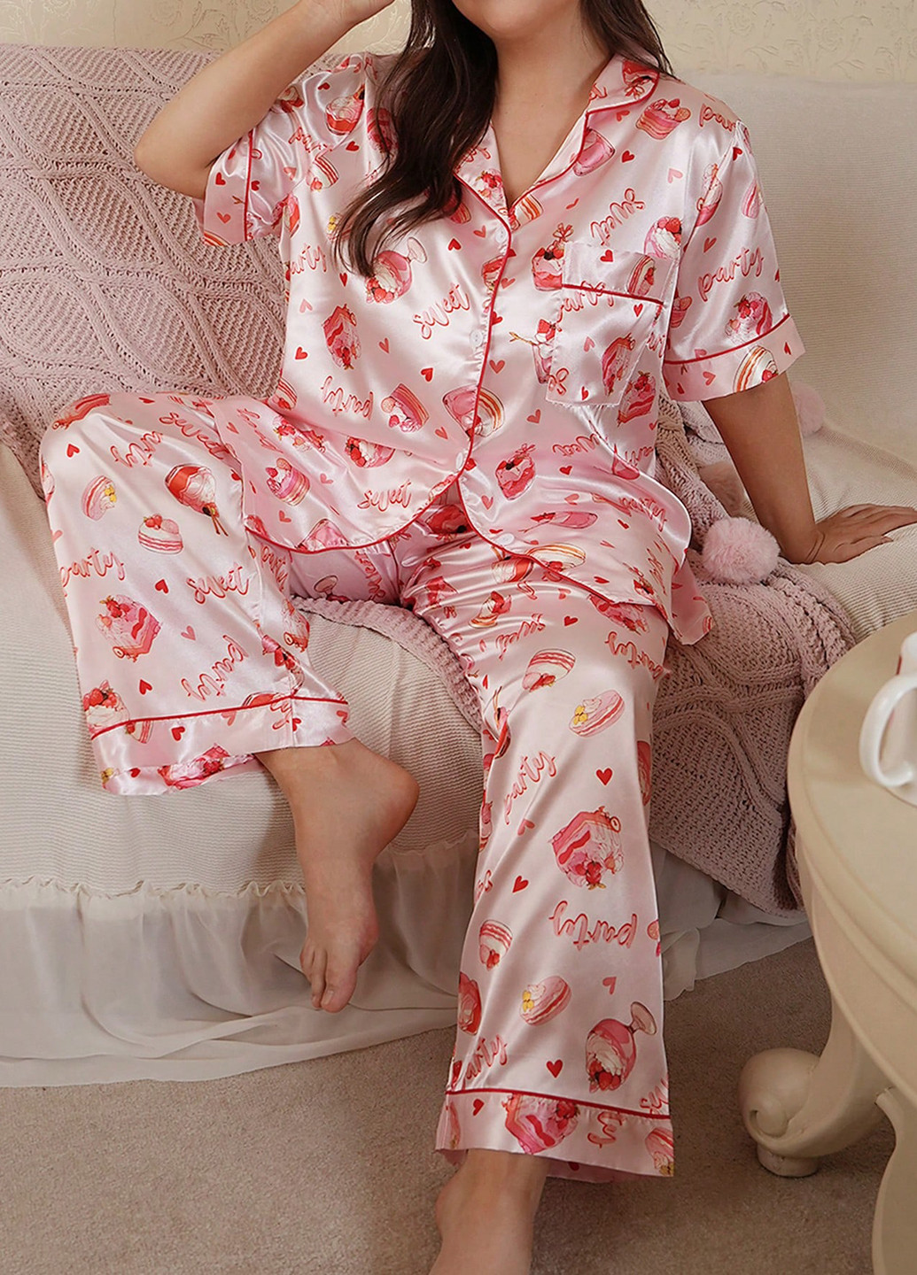 Комбинированная всесезон пижама (рубашка, брюки) рубашка + брюки SHEIN