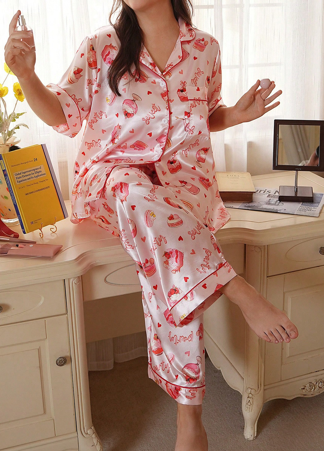 Комбинированная всесезон пижама (рубашка, брюки) рубашка + брюки SHEIN