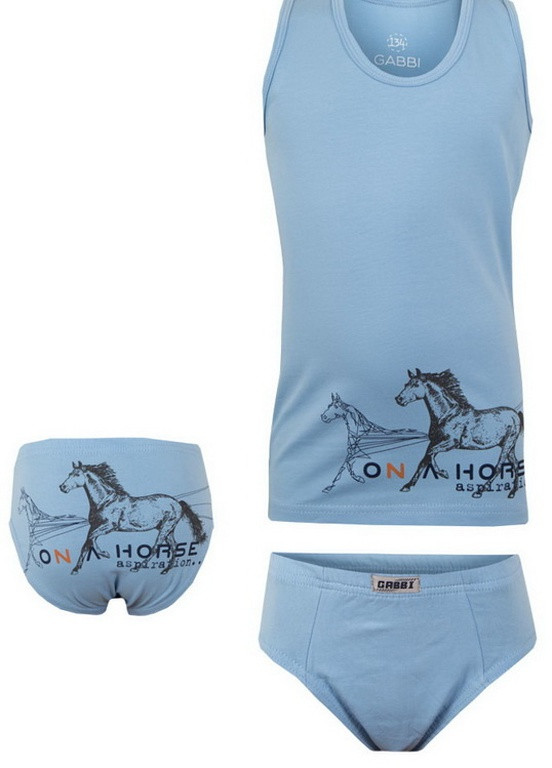 Голубой демисезонный детский комплект белья для мальчика *конь* Габби