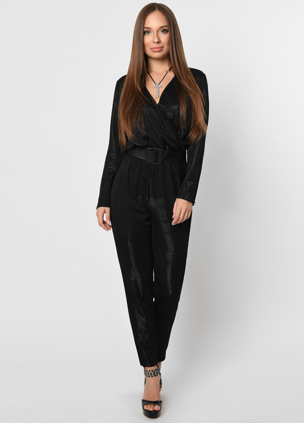 Комбинезон Carica комбинезон-брюки однотонный чёрный кэжуал полиэстер