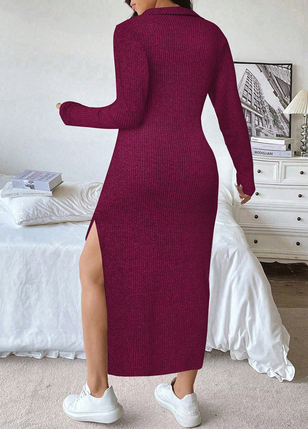 Сливовое праздничный, кэжуал платье а-силуэт, платье-свитер SHEIN однотонное