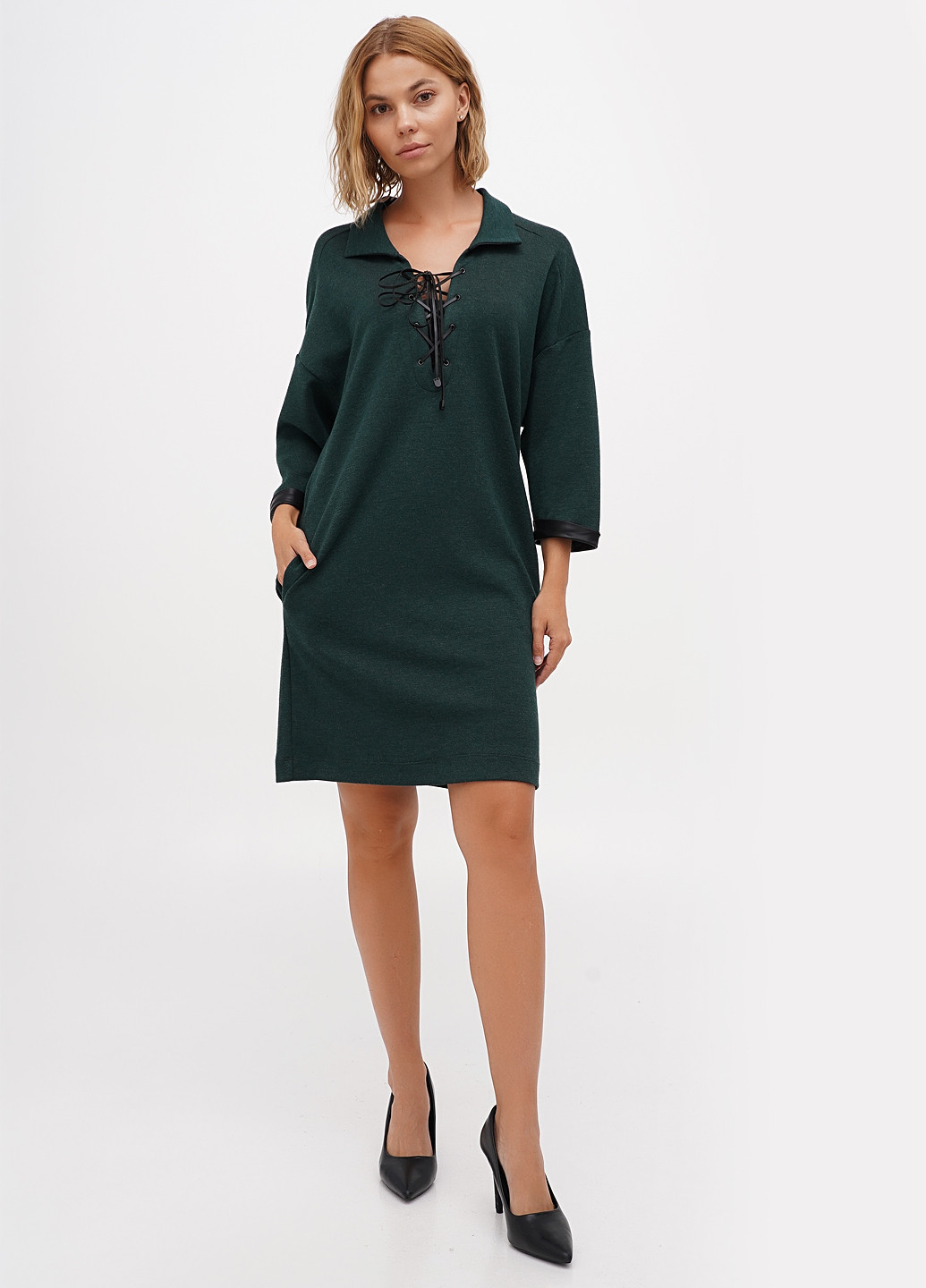 Зеленое кэжуал платье Sassofono меланжевое