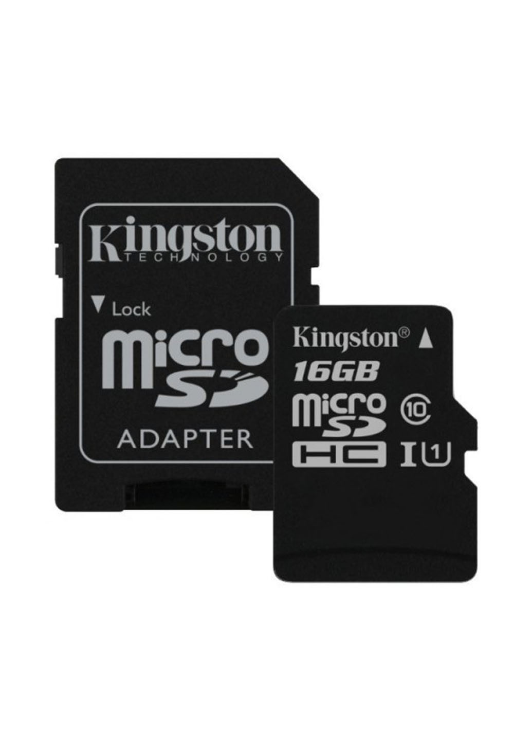 Карта пам'яті microSDHC 16GB C10 UHS-I (R80MB / s) + SD-adapter (SDCS / 16GB) Kingston Карта памяти Kingston microSDHC 16GB C10 UHS-I (R80MB/s) + SD-adapter (SDCS/16GB) чорні