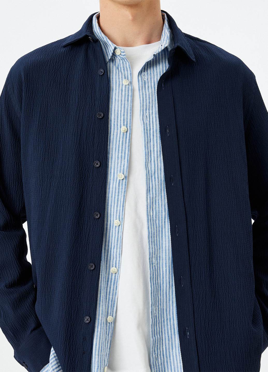 Темно-синяя кэжуал рубашка однотонная KOTON