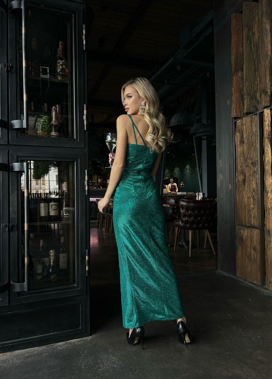 Зеленое вечернее платье с открытой спиной Garna